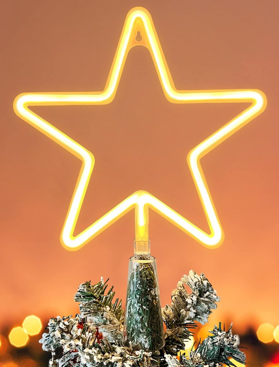 14.5-Inch Christmas Tree Topper Large 5 Point Star Treetop with LED Warm White Lights for Xmas Ornaments and Holiday Seasonal Tree Decorations